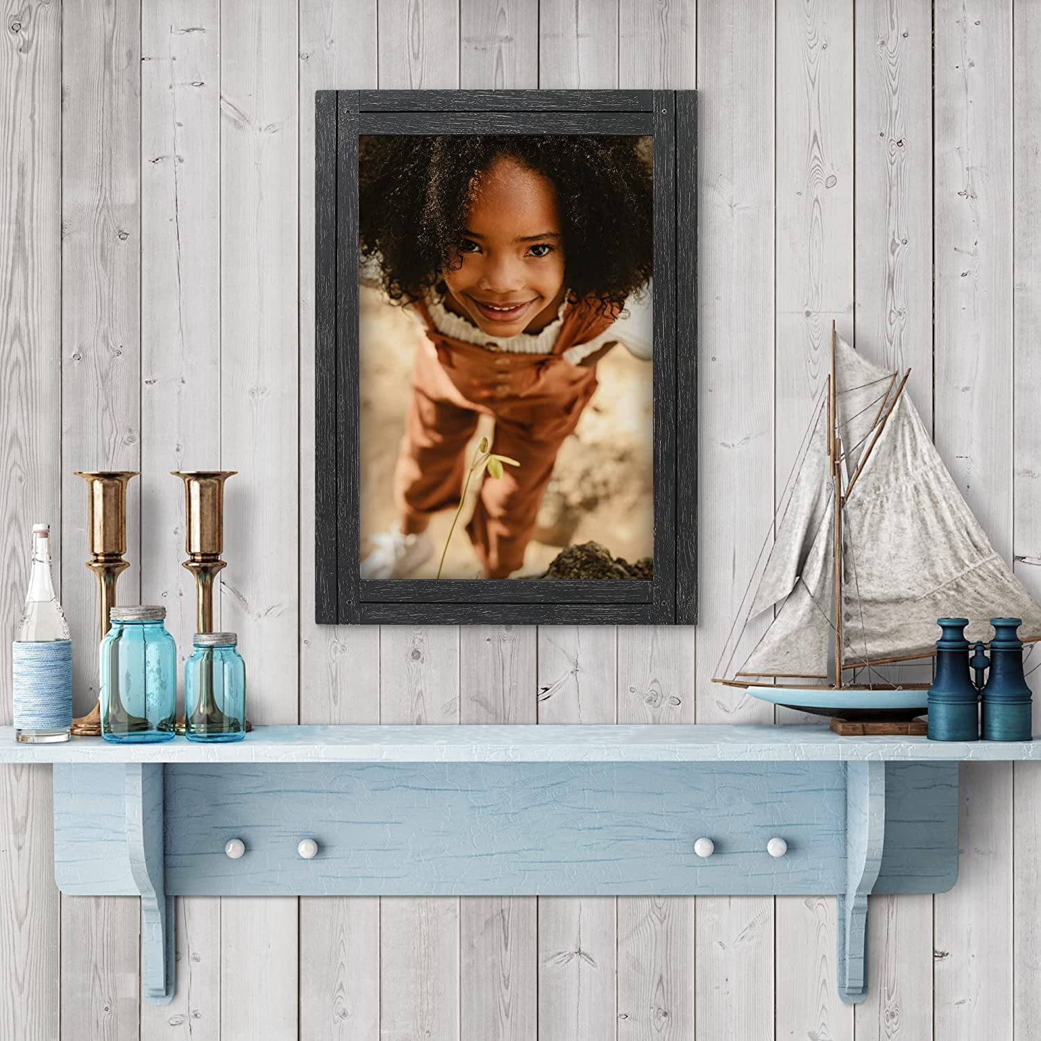 Americanflat 12x18 Rustic Picture Frame in Charcoal Black with Textured Wood and Plexiglass frame cover - Horizontal and Vertical Formats for Wall - Farmhouse Style