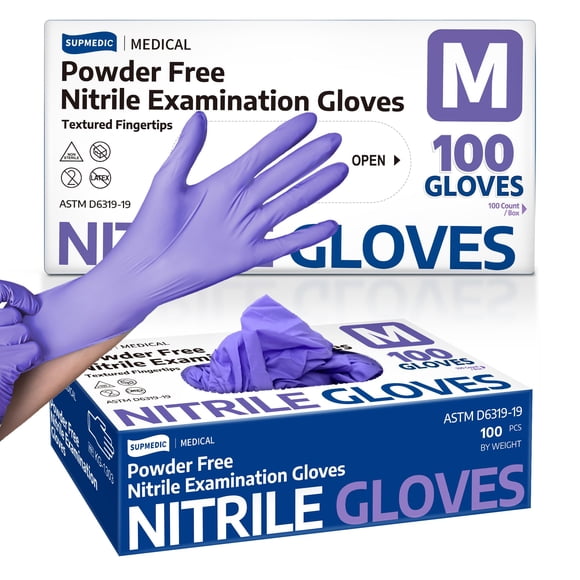 Guantes de examen de nitrilo Supmedic medianos de 3.5 mil, sin polvo