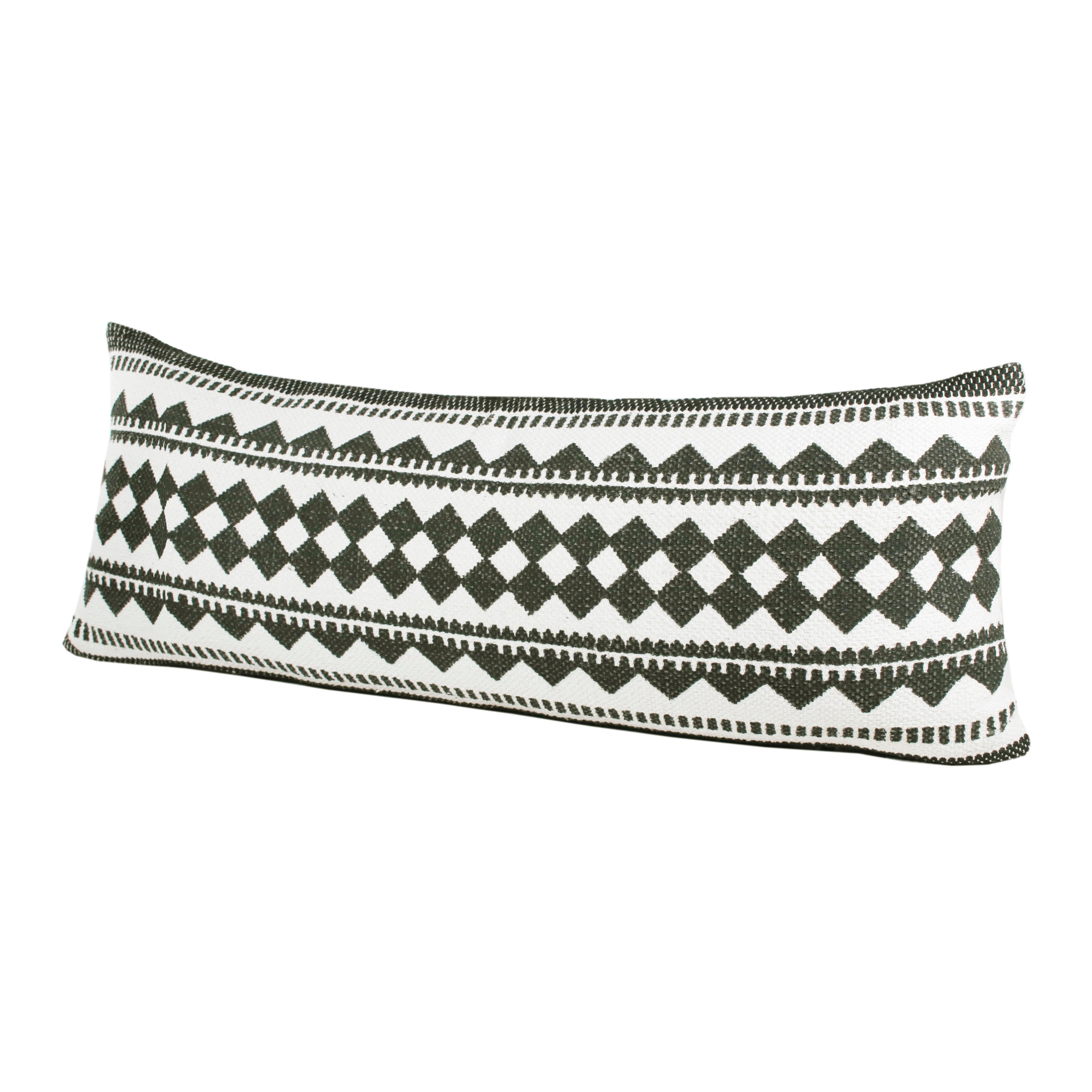 Desert Fields Naomi 14" x 36" Black/White Boho Stripe Cotton Blend Adult Lumbar Throw Pillow