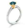 thumbnail image 3 of Gem Stone King 925 Sterling Silver with 10K Yellow Gold London Blue Topaz Solitaire Engagement Ring for Women (1.10 Cttw, Gemstone November Birthstone, Round 6MM, Available in Size 5, 6, 7, 8, 9), 3 of 4