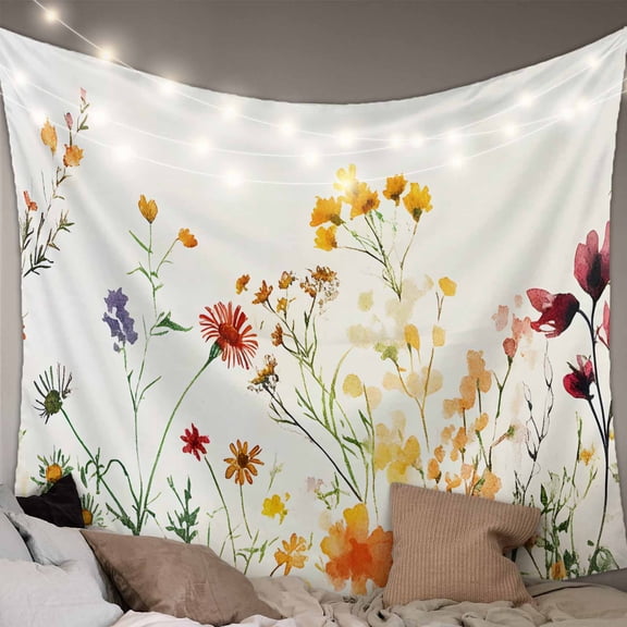 Beige Floral Spring Tapestry for Bedroom Wall Hanging Tapestry, Vintage Farmhouse Flowers Ceiling Backdrop Tapestries Poster Blanket Wall Decor for Teens Room Living Room Dorm 39" x 59"
