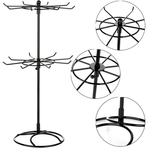 NAMZI 2 Tier Jewelry Display Holder,Retail Spinner Display Stand, Rotating Bracelet Storage Rack, Jewelry Display Stand for Sign Card Bracelet Necklace Keychain (Black)