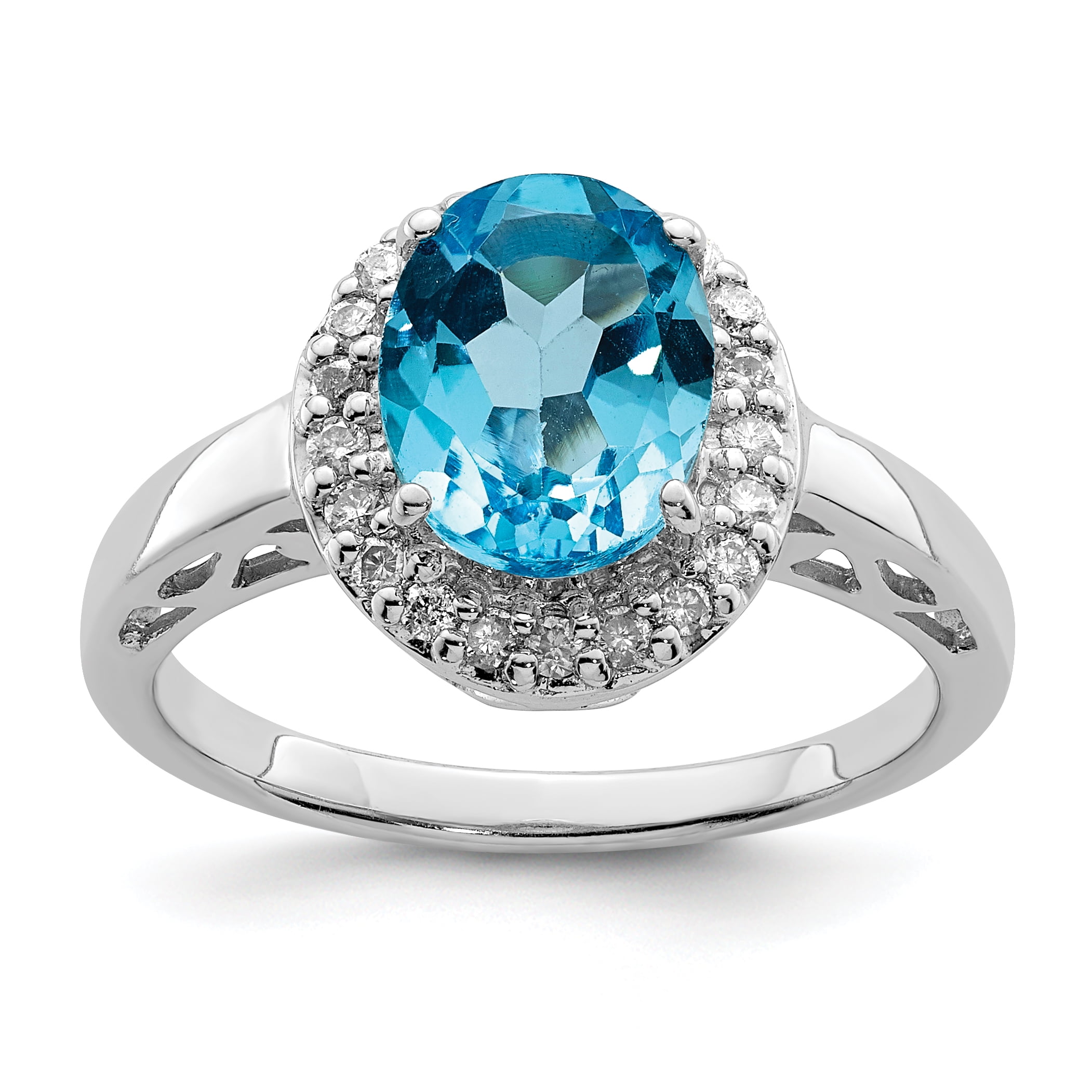 Jewelry Best Seller Sterling Silver Rhodium Oval Blue Topaz & Diam Ring 