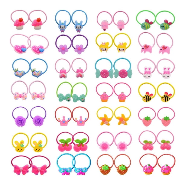 50 unidades (25 pares) de lazos elásticos para el pelo de dibujos animados para niñas pequeñas, soporte para cola de caballo