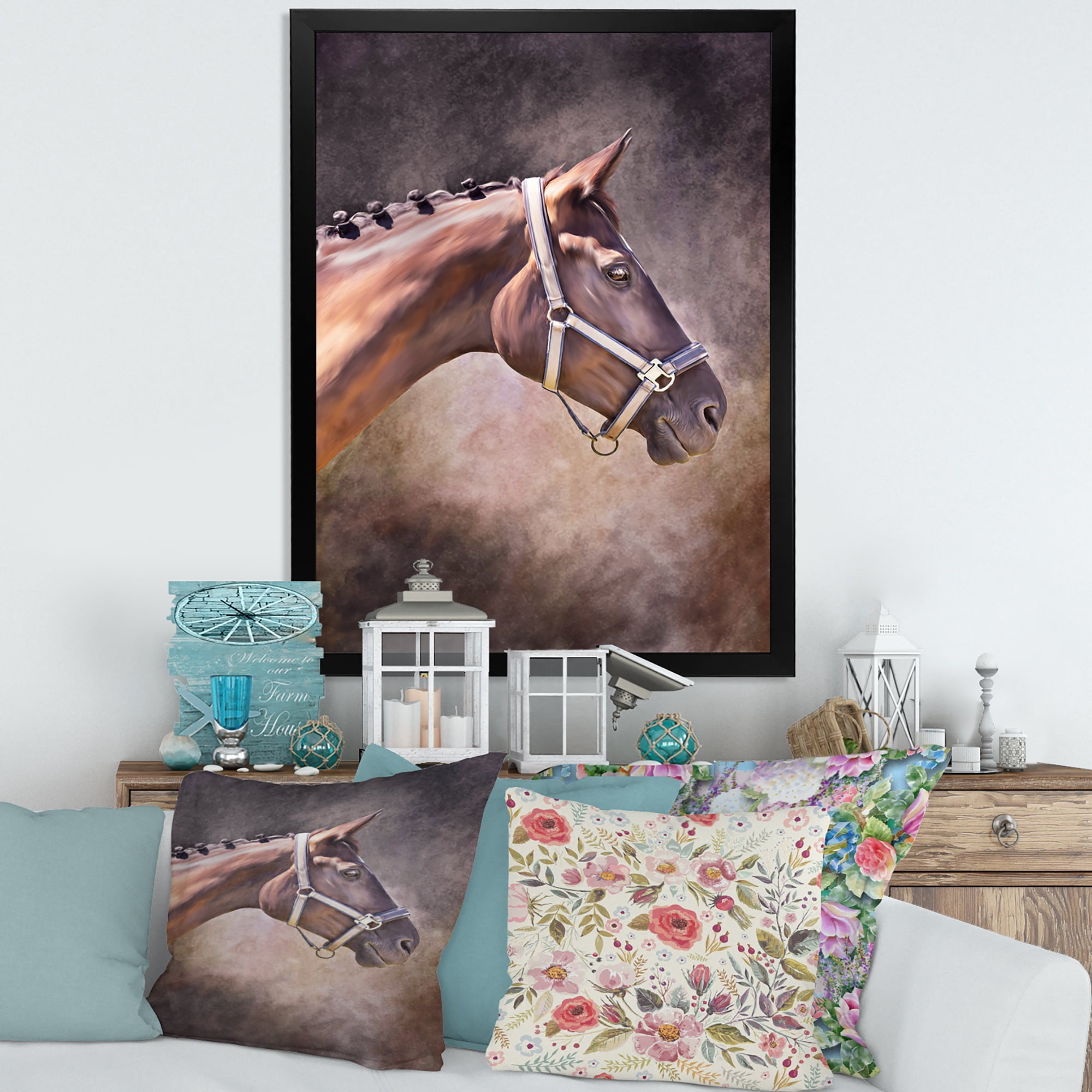 Designart 'Close Up Portrait Of Brown Horse' Farmhouse Framed Art Print