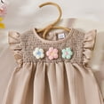 thumbnail image 4 of UAYOTSE Toddler Baby Girl Summer Clothes 3D Flower Ruffle Sleeveless Smocked Tunic Top Shorts Set Cotton Linen Outfit 2Pcs,Sizes 12-18 Months, 4 of 5