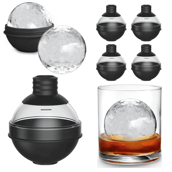 Silicone Ice Ball Molds for Whiskey - Set of 4 Round Makers with Lids for Cocktails, Bourbon, and Drinks