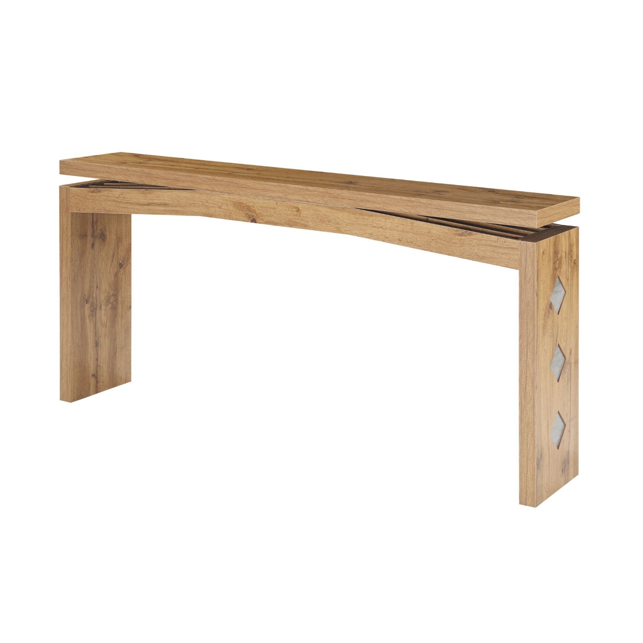 GDF Studio 62.2" Modern Console Table with Curved Apron & Geometric Inlay, Narrow Entryway Design, Natural