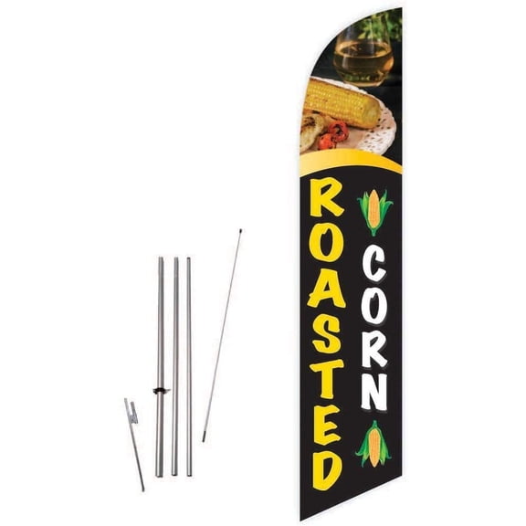 Roasted Corn Black Feather Flag with Complete 15ft Pole kit and Ground Spike