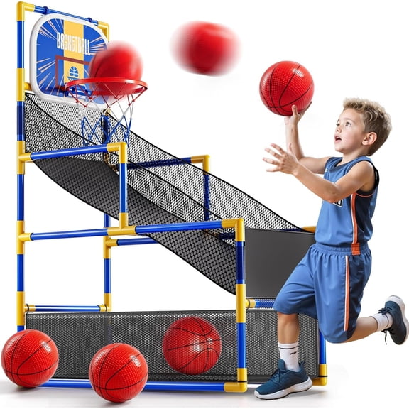 Smart Chef Arcade Basketball Game Indoor Outdoor Adjustable with 4 Balls and Air Pump for Kids 3-12 Years