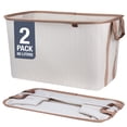thumbnail image 1 of CleverMade Cestas plegables para la colada, LUXE color crema en espiga, 2 unidades, 60 L (16 gal), cesta plegable para la colada con marco de alambre emergente resistente, cesta plegable de mezcla de, 1 of 5