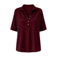 thumbnail image 7 of Naotn Summer Shirts for Women Fashion Casual Loose Fit Solid Color Snap Button Lapel Neck Short Sleeve Tops Trendy Vacation Beach Blouses, 7 of 7