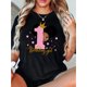 thumbnail image 1 of Camiseta estampada elegante de chica que mira fijamente para mujer - Cuello redondo informal, manga corta, mezcla de algodón elástico, lavable a máquina - Top perfecto para el verano, Digital 1, tende, 1 of 6