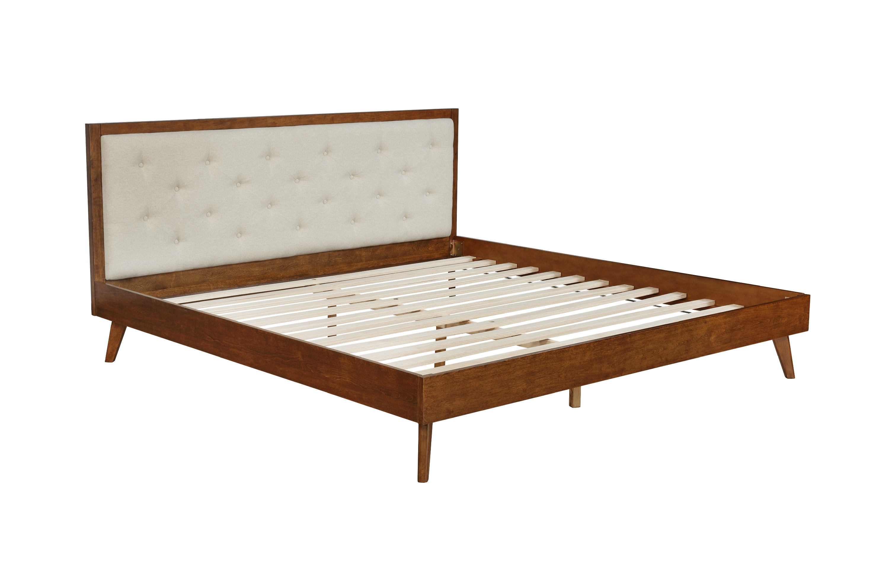 Linon Payson King Platform Bed with Tufted Headboard, Walnut/Oatmeal