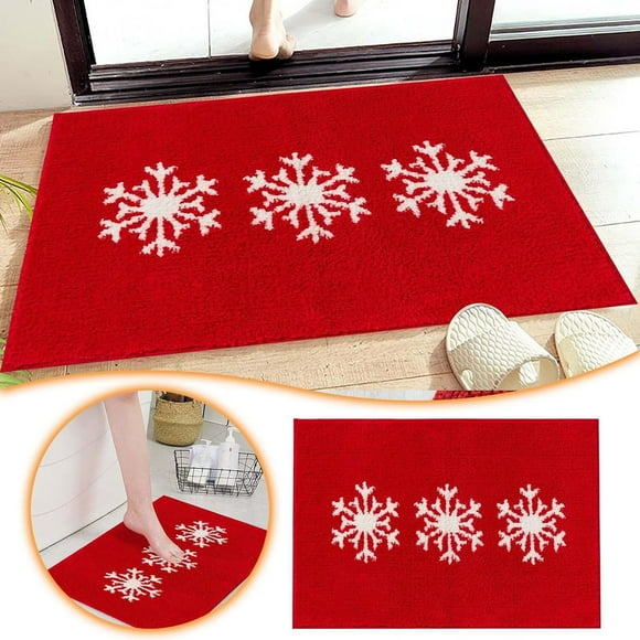 EGNMCR Area Rug, Rugs for Bedroom, Bath Rugs Red White Snowflake Bathroom Rugs 24W X 16L Non-Slip Rubber Machine Washable Soft Absorbent Bath Mat Rug Festive Bathroom Floor Mat carpet carpet