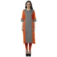 thumbnail image 1 of Moomaya V Neck Straight Tunic For Women Roll Up Sleeve Printed Cotton Kurta, 1 of 6