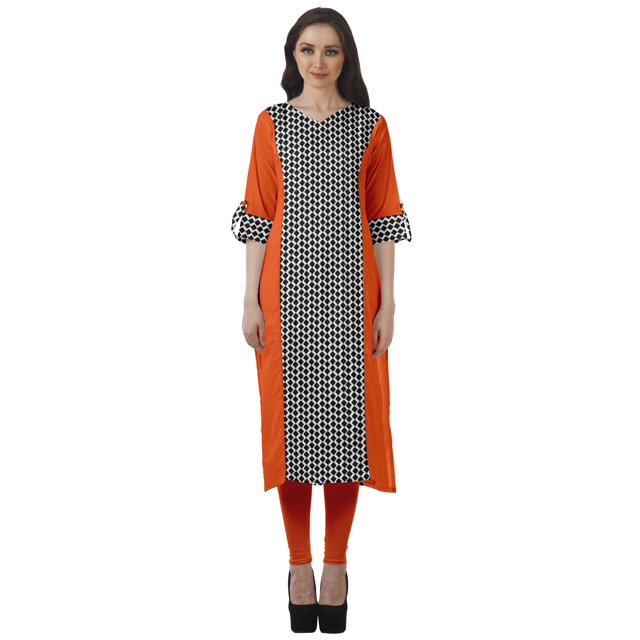 Moomaya Robe Kurti Décontractée pour Femmes en Coton Imprimé, Tunique Droite à Manches Retroussables