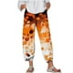 thumbnail image 2 of ICHUANYI Clearance Women's Casual Pocket Slim High Elastic Waist Print Sports Cotton And Linen Pants(Orange, S) ICHUANYI WER2023081207035, 2 of 5