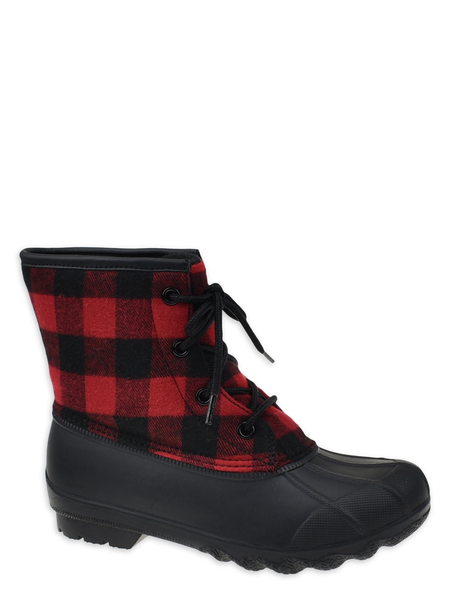 black and red duck boots