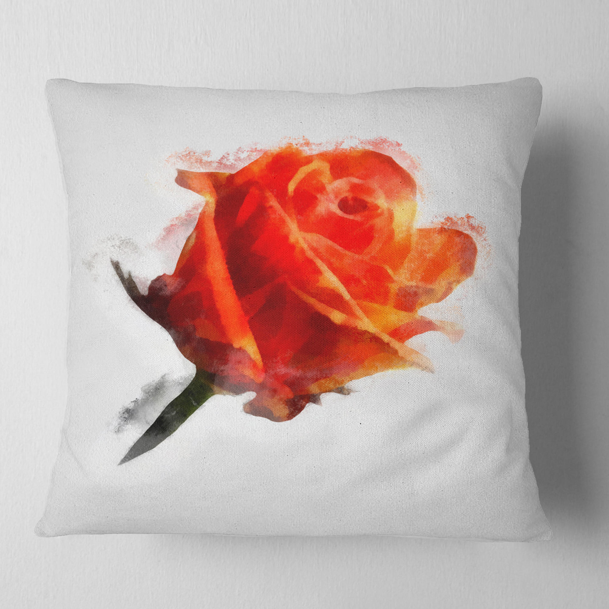 Designart Red Rose Drawing with Watercolor - Floral Throw Pillow - 18x18