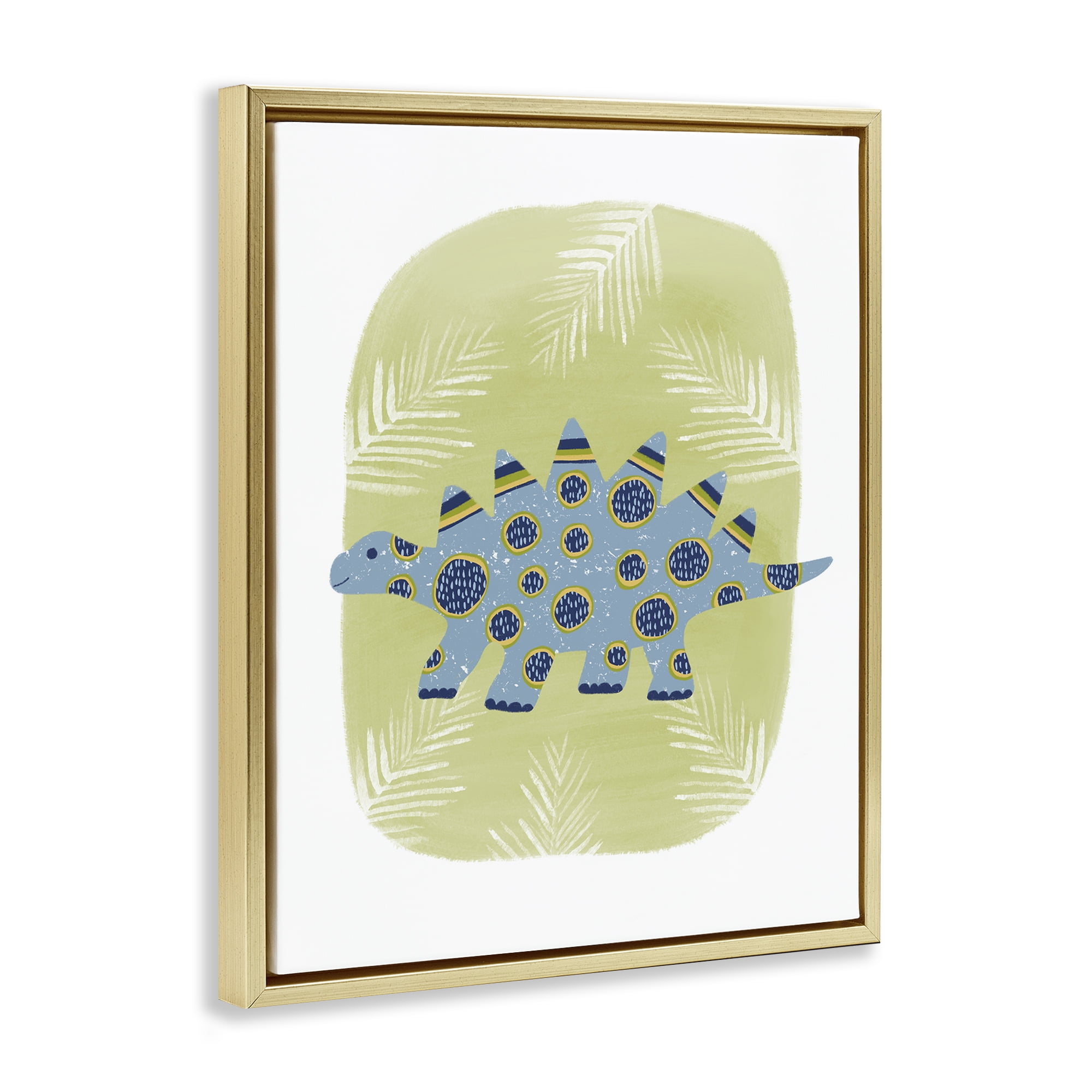 Stupell Industries Stegosaurus with Leaves Animals & Insects Painting Gold Floater Framed Art Print Wall Art, 25 x 31