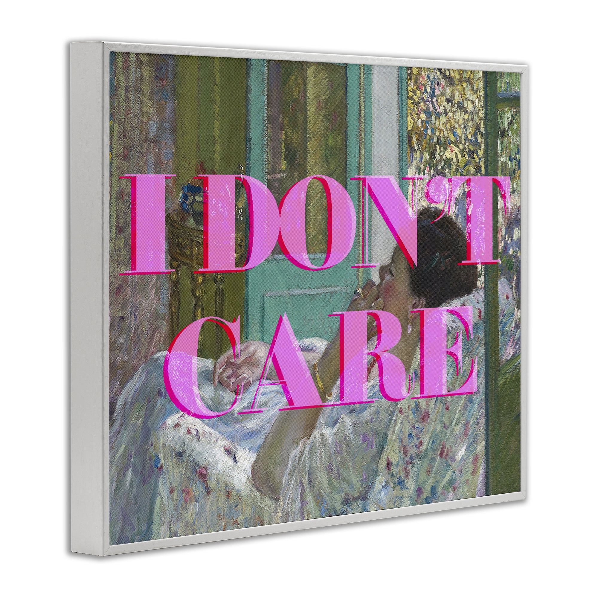 I Don't Care over Classic Painting White Framed Giclee Art, design by Lil' Rue