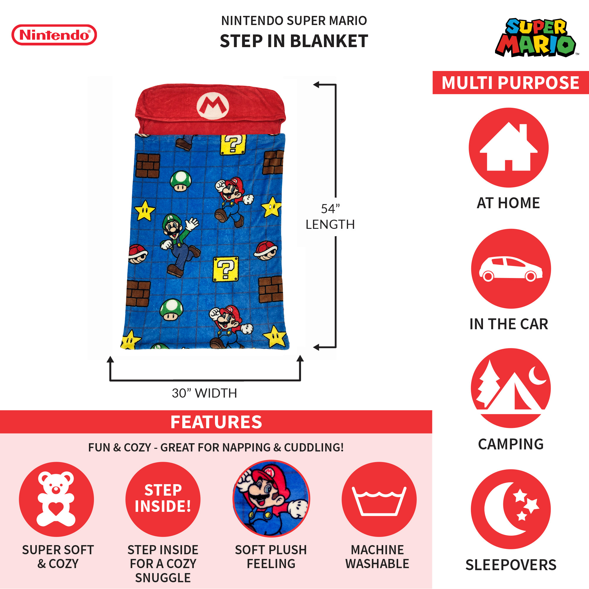 Super Mario Kids Step-In Blanket, 30 x 54, Mario's Voyage - image 3 of 4