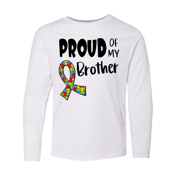Inktastic Proud of my Brother Autism Awareness Puzzle Piece Ribbon Long Sleeve Youth T-Shirt