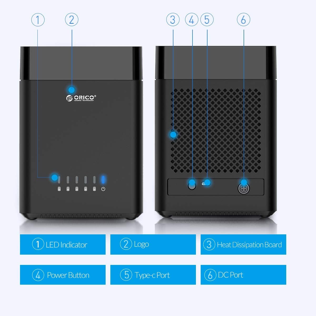 ORICO 3.5/2.5 inch 5 Bay Hard Drive Docking Station USB C to SATA 5Gbps External Hard Drive Enclosure up to 5*16TB,Built-in Fan for Data Backup