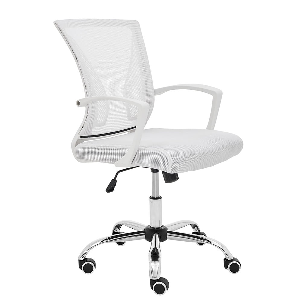 Contemporary Breathable Pink White Office Desk Chair with Adjustable Height Rolling Smooth Mobility Solid Caster Wheels Ergonomic Office Chair Modern Mid-Back Mesh Office Chair with Armrests