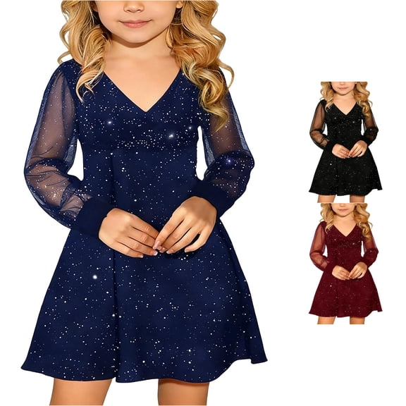 Kids Girl's Puff Long Sleeve Mesh Casual High Waist A Line Short Dress Formal Party Dresses for 4 14 Years Dresses for Party 7-8 Years