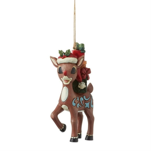 Enesco Rudolph Traditions by Jim Shore Carrying a Stack of Presents Hanging Ornament
