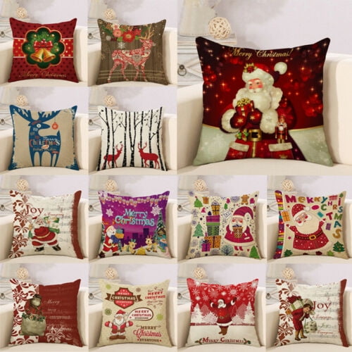 Christmas Pillow Case Santa Cotton Linen Sofa Car Throw Cushion Cover Home Decor
