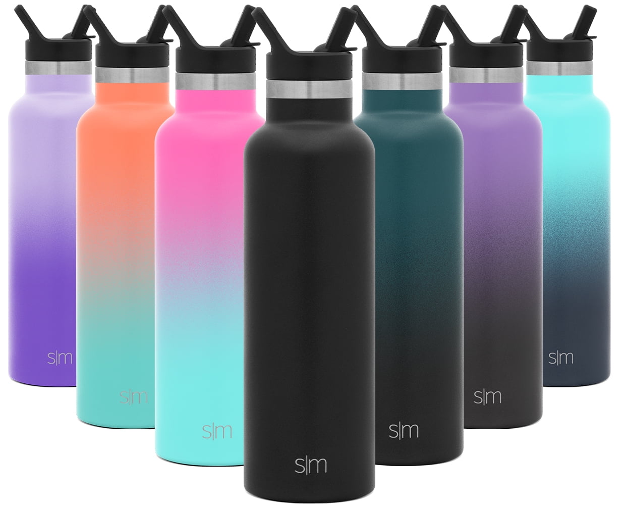 Simple Modern Insulated Water Bottle Reusable Ascent Narrow Mouth Stainless Steel Thermos Flask Midnight Black 24oz Handle Lid 