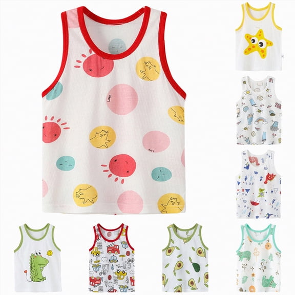 YDFCWXW Boys' Sleeveless Graphic Tank Top Shirt for Summer 2026 (Green, 18-24 Months)