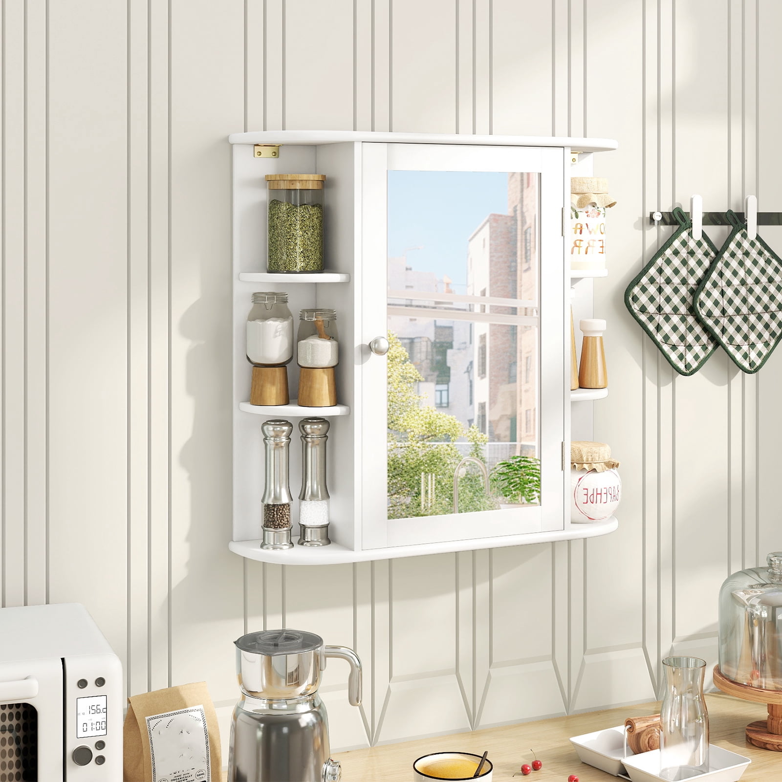 Gymax Bathroom Wall Cabinet w/ Mirror Modern Medicine Cabinet w/ Mirrored Door