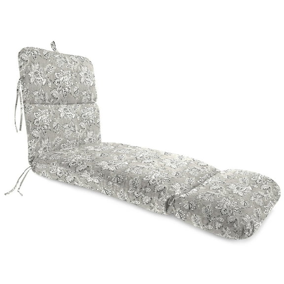 Jordan Manufacturing 74" x 22" Adair Gray Jacobean Rectangular Outdoor Chaise Lounge Cushion with Ties and Hanger Loop