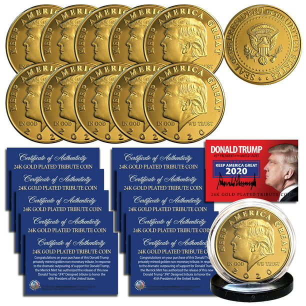 Donald Trump 2020 Keep America Great 24K Gold Clad Medallion Coin (Lot of  10)