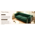 thumbnail image 4 of Newest Mid-Century Retro Green Velvet Sofa 3-Seater - Chesterfield Channel Tufted Design with Gold Metal Legs, Living Room Centerpiece, 4 of 16