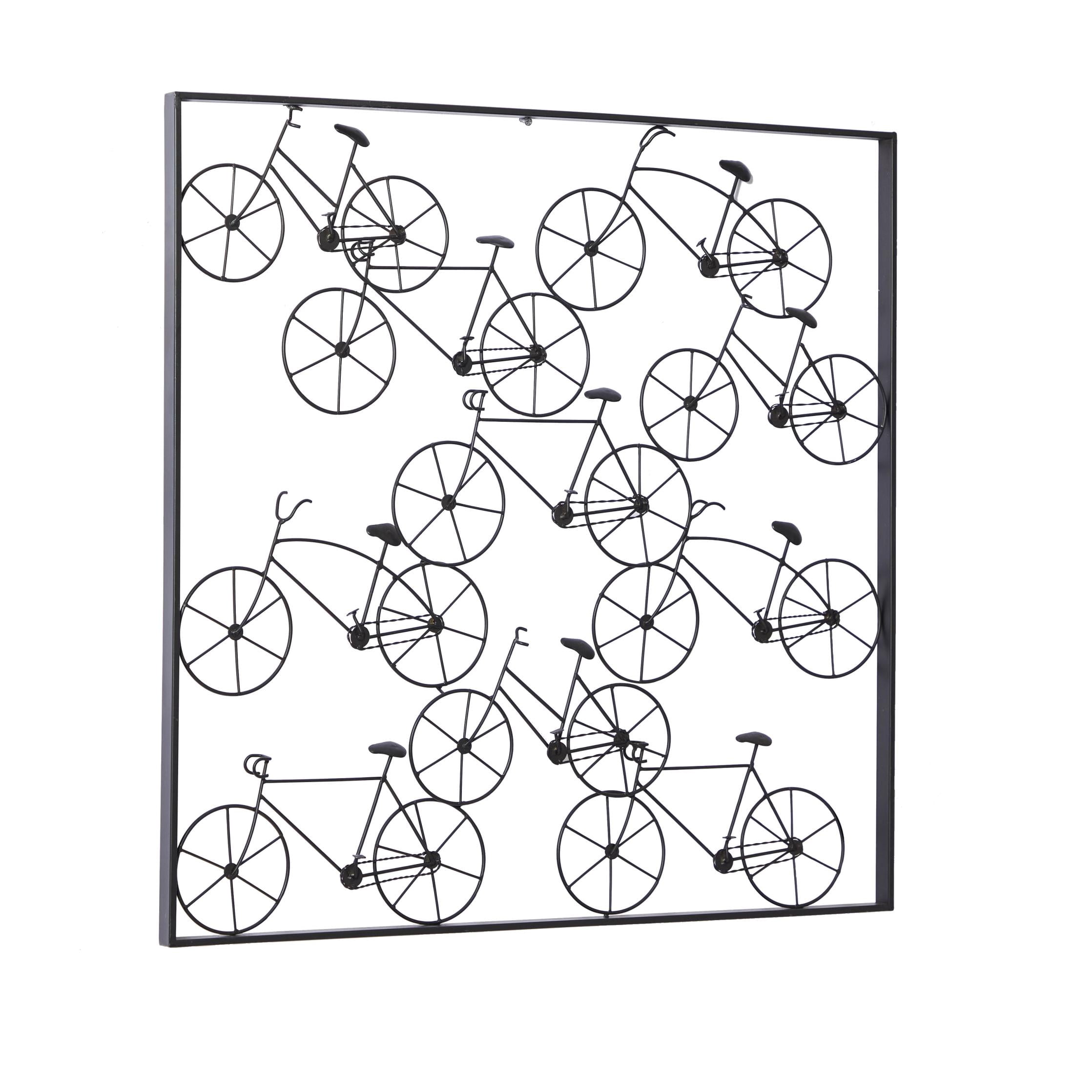 DecMode Black Metal Stacked Bike Wall Decor with Black Frame