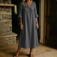 thumbnail image 4 of Sokhug Women's Maxi Dress Cowl Neck 3/4 Ruffle Sleeve Cotton Blend Summer Solid Color Midi Dress with Pockets, 4 of 7