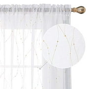 Deconovo Sheer Curtain White 45 Rod Pocket Wave Line with Dots Linen Look Window Curtain for Dining Room 52W x 45L Gold 2 Panels