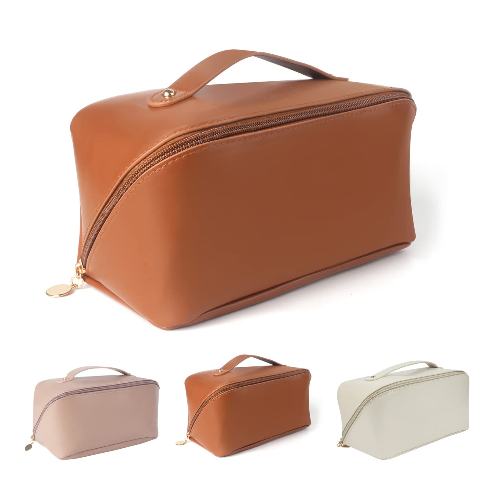 LURZVYEQ Large Capacity Travel Cosmetic Bag Makeup Bag Opens Flat