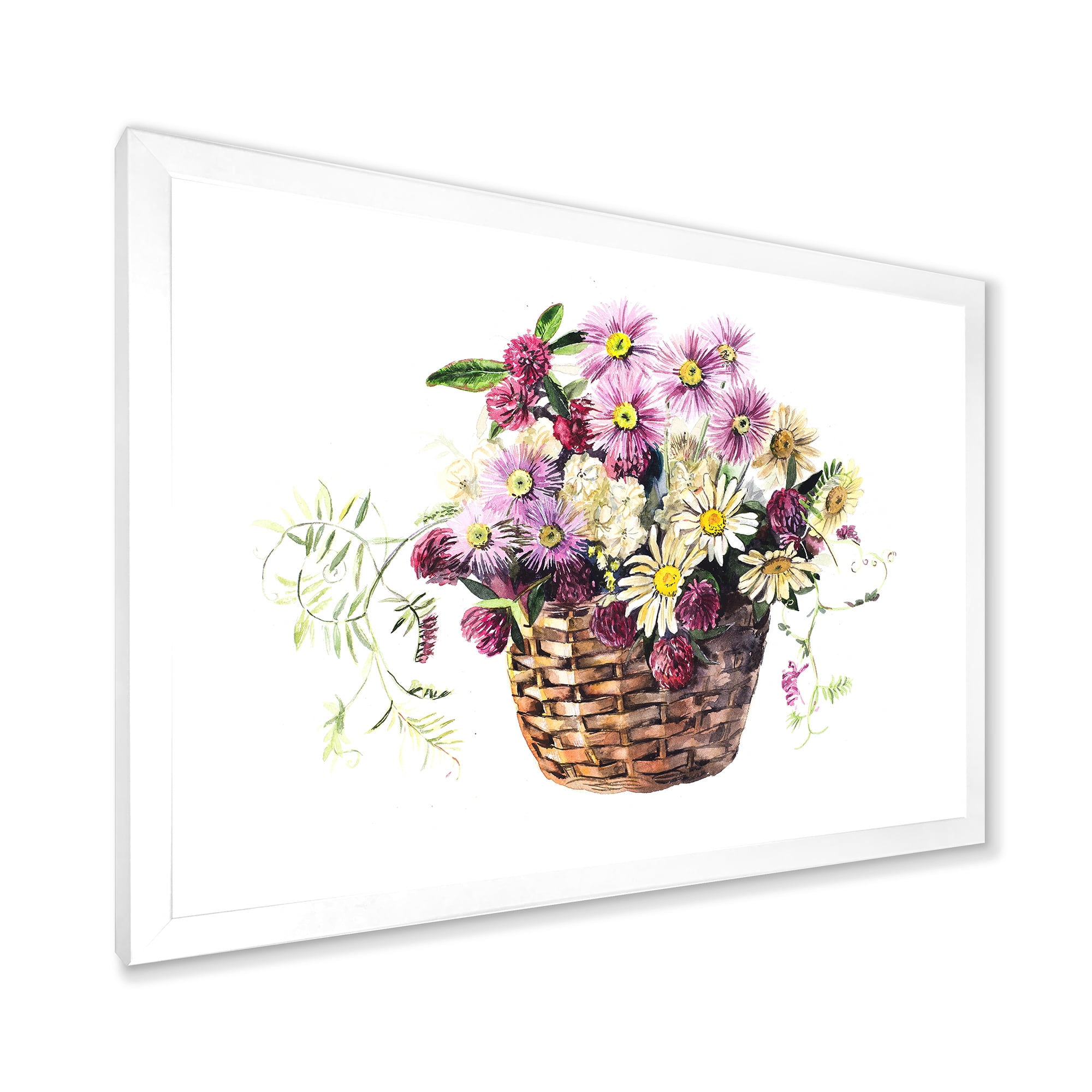 Designart 'The Basket Bouquet From Meadow Flowers' Traditional Framed Art Print