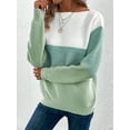 thumbnail image 4 of Women'S Fall Winter Fashion Casual Round Neck Ribbed Knitted Colorblock Drop Shoulder Long Sleeve Sweater Green XL, 4 of 9