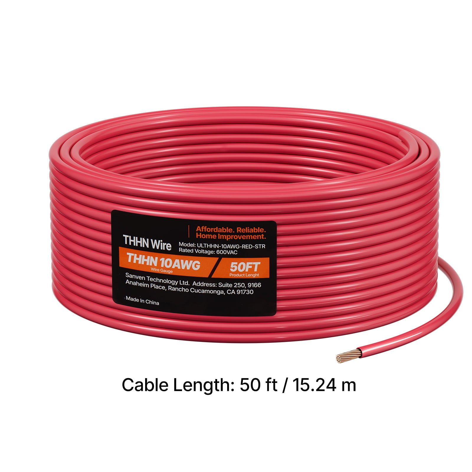 KFFKFF 10 AWG THHN Wire, 19-Strand, Pure Copper Electrical Wire with Nylon Coating, Rated for 600 Volts, Suitable for Indoor and Outdoor Applications in Commercial, Industrial