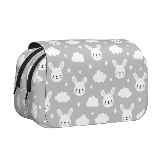 Disketp Rabbit And Cloud Estuche de Lápices de Doble Capa con Tapa Abatible y Cremallera, Organizador Escolar para Adolescentes y Adultos