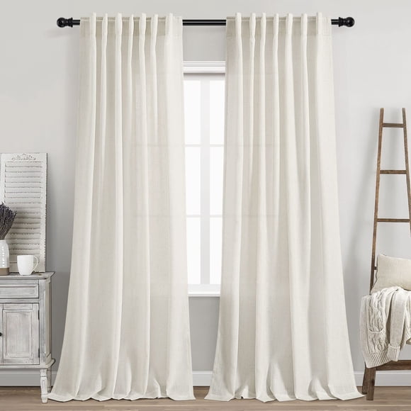 Juego de cortinas Nanspring de lino color crema, 229 cm de longitud, 2 paneles
