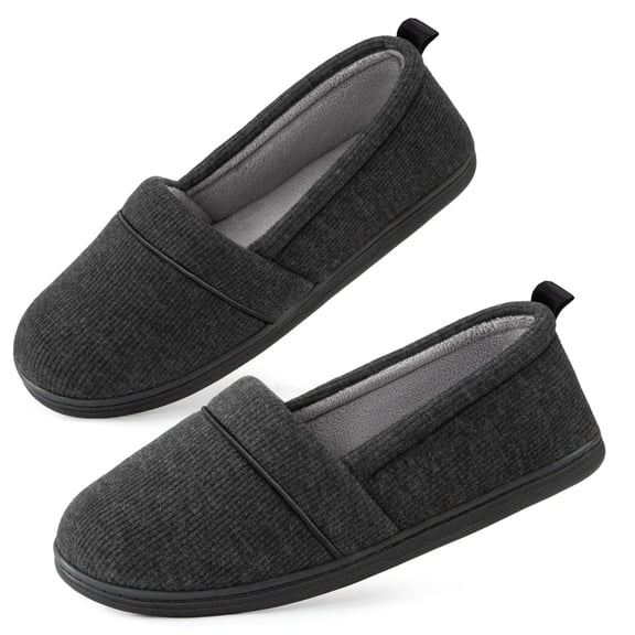 EverFoams Womens' Memory Foam Comfort Knit House Shoes Light Weight Terry Cloth Loafer Slippers with Anti-Skid Rubber