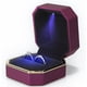 thumbnail image 3 of Caja cuadrada de lujo para anillos de terciopelo con luz LED para propuesta, compromiso, boda, color morado, 3 of 5